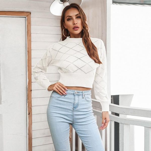 Kadın Sweaters Kadınlar Vintage Örme Uzun Kollu Kolej Tarzı Argyle Plaid Out Katı Kazak V yaka Slim Pullover Jumper Crop TOP