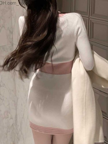 Temel gündelik elbiseler rahat elbiseler sonbahar kış kazak vestidos feminino kadınlar vintage uzun kollu ince seksi vücut elbise Kore moda cübesi z230726