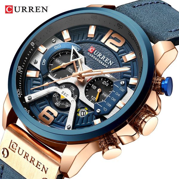 Нарученные часы Curren Casual Sport Watches для мужчин Top Brand Роскошные военные кожаные кожаные часы Man Clock Fashion Chronograph Нависные часы 230724