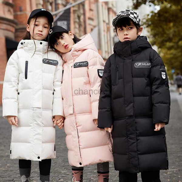 Damen-Daunenparkas -25 Grad Winter, neue modische Kinder-Daunenjacke, schwarzer warmer dicker Mantel für Jungen und Mädchen, lila Kälteschutz-Entendaunenmantel HKD230725