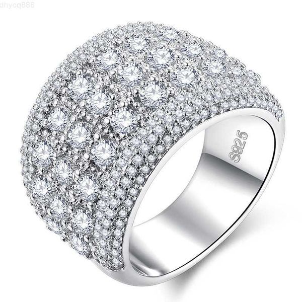 Eleganti anelli larghi in cristallo zircone con diamanti pieni Anelli in argento sterling con dita per fidanzamento nuziale per gioielli da donna