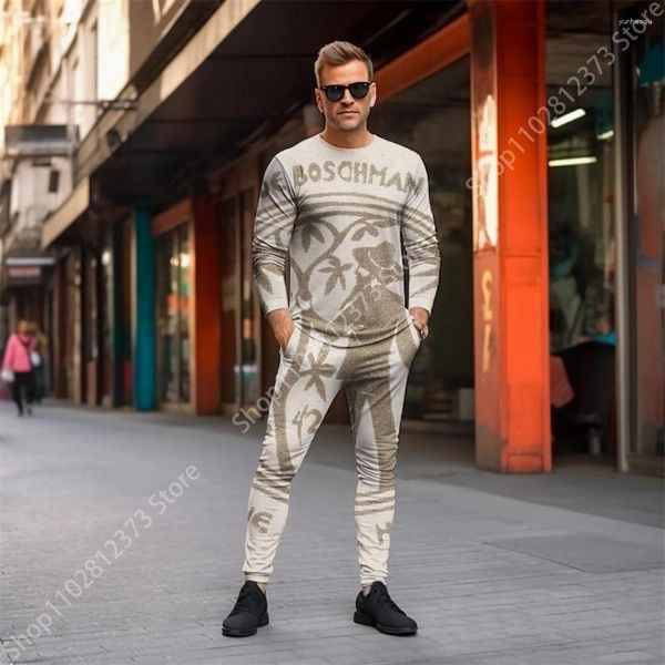 Agasalhos masculinos 2023 agasalhos masculinos moda de rua casual manga longa camiseta conjunto de roupas para roupas esportivas com impressão retrô 3D