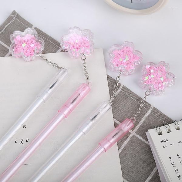 50/100 pezzi ciondolo fiore di ciliegio penna unisex ragazza glitter acqua studente firma materiale scolastico per bambini