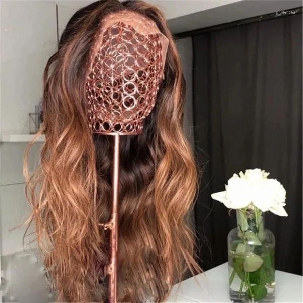 Mongolia Ombre Strawberry Brown Wavy Full Lace Parrucche per capelli umani Preplucked Hairline 360 Frontal Glueless Blonde 5x5 Chiusura