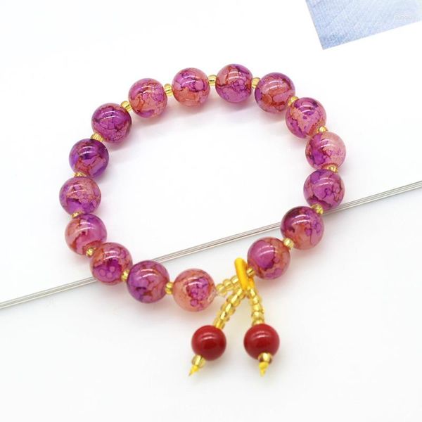 Charm Armbänder Koreanisch Süßes buntes Glas Perlenarmband für Frauen geknackte Kristallperlen Kirsch Erdbeerspeckelett Einfacher Schmuck