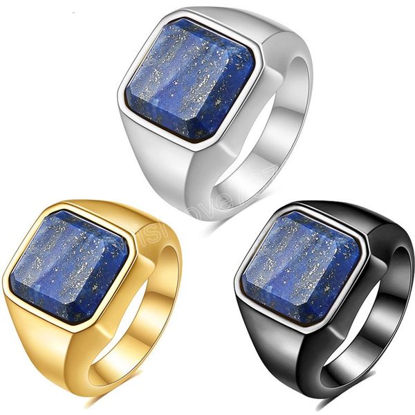 Mode Schwarz Gold Farbe Edelstahl Ring für Männer Punk Vintage Natürliche Lapis Lazuli Männlichen Schmuck Großhandel