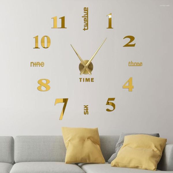 Relógios de parede Grande Relógio Reloj De Pared Relógio de quartzo 3D DIY Grande Decorativo Cozinha Espelho Acrílico Adesivos Decoração da Casa