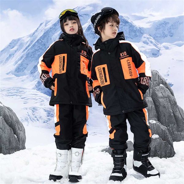 Piumino -30 gradi Set di tute da sci per bambini per ragazzi Ragazze Cappotto da sci Pantalone Waterprof Antivento Stile coreano Tute da snowboard per bambini all'aperto Set HKD230725