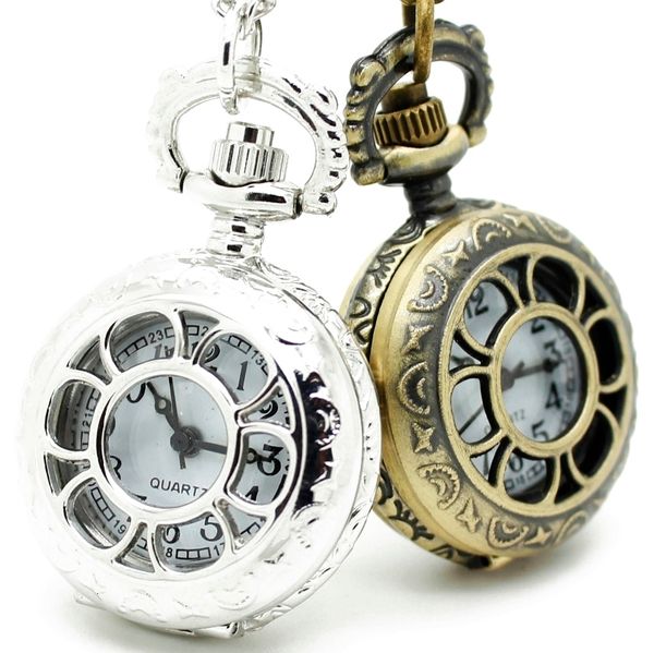 Orologi da taschino 3009 12 pz / lotto fiore vintage hollow vedere attraverso steampunk donne collana orologio da tasca ciondolo regalo all'ingrosso 230724