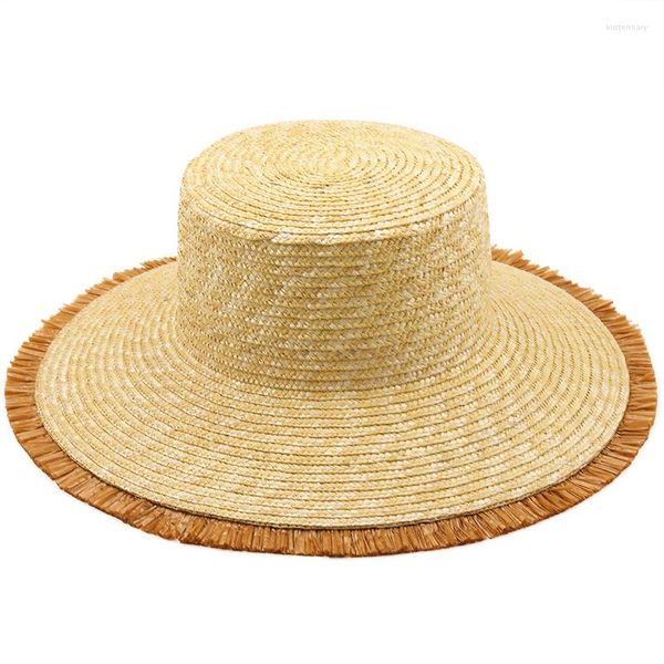 Chapéus de aba larga clássico com franjas chapéu de palha de trigo para menina grande jazz praia feminino gorro de férias de verão boné Kuntucky