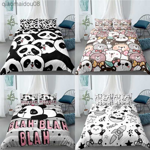 Conjunto de roupa de cama de poliéster panda bonito dos desenhos animados capas de roupa de cama para meninos conjuntos de roupa de cama para adolescentes conjunto de cama king size