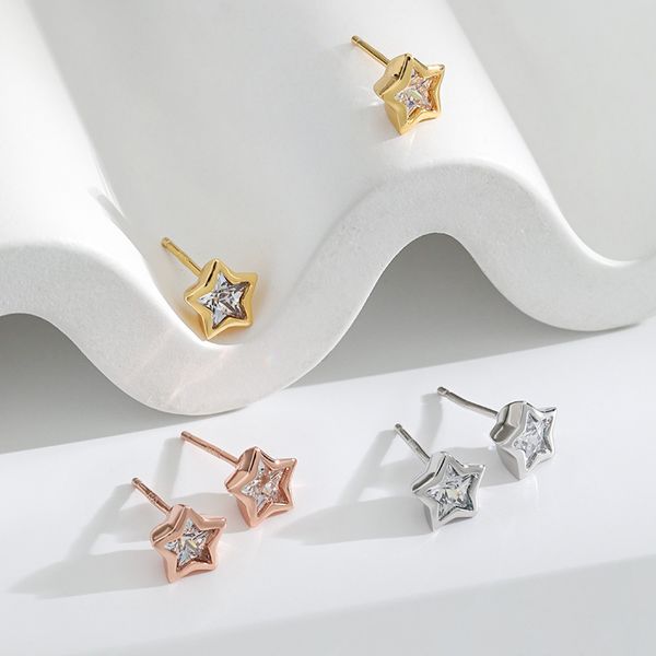 Ohrringe S925 Sterling Silber Hypoallergene Pentagonal Damen -Stollen Ohrringe Paläle Roségold Meteor Blumen Pentagramm Stern Ohrringe