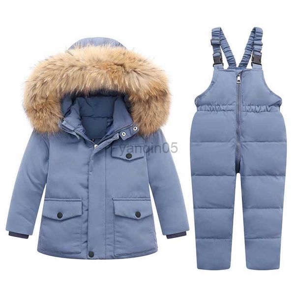 Daunenmantel Kinder Mantel + Overall Ente Daunenkleidung Set Anzug Winterjacken für Mädchen Kinder Schneeanzüge Parka Oberbekleidung Warmer Overall Baby Junge HKD230725