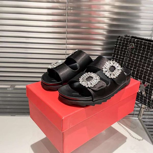 Sandali alla moda Pantofole anagramma da donna Bottoni con lacci diamantati Impreziosito Italia Raffinato doppio cinturino alla caviglia nero Sandali in pelle con punta aperta Sandalo Slipper Box EU 35-40