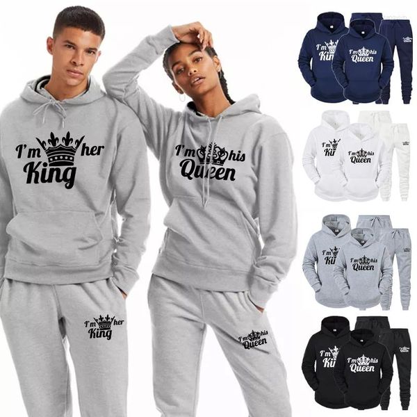 Erkeklerin Trailtsits Çift Trailtsuit Baskı Sıradan Hoodies Set Sweatshirt Spor Giyim Kapüşonlu Külot Takım Takım Lover Hoodie ve Pantolon 2