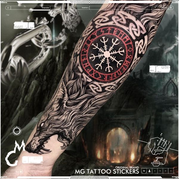 Misticismo Adesivi per tatuaggi con testa di lupo Tatuaggi temporanei con arte del tatuaggio Totem Tatuaggi temporanei Tatuaggio per braccio impermeabile Goth Punk Tatuaggio finto