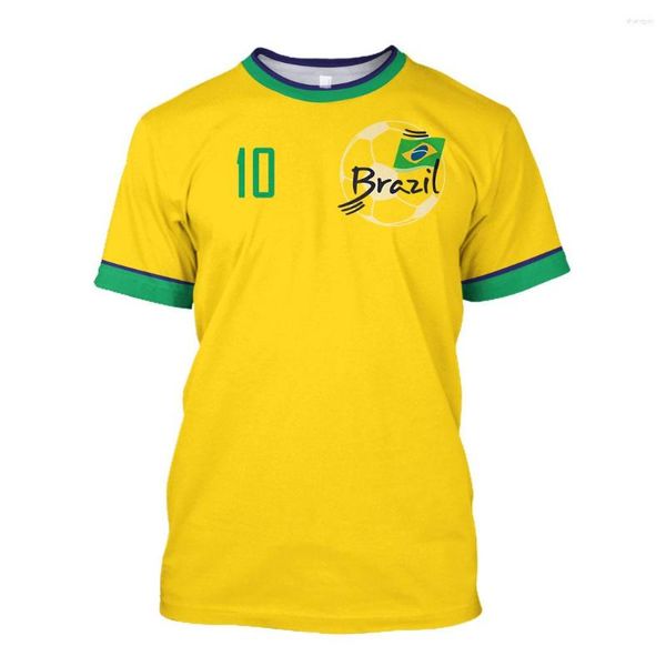 Camisetas masculinas Camisa do Brasil Camisa da seleção da bandeira Camisa do time de futebol Decote em O Algodão oversized Manga curta Roupas esportivas