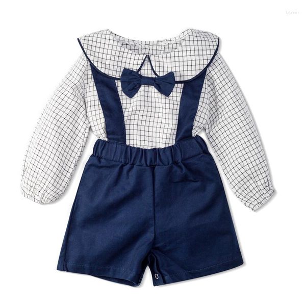 Conjuntos de roupas de algodão infantil, meninos, meninas, xadrez, terno, manga comprida, 0-24 meses, nascido, verão, formal, roupa de aniversário