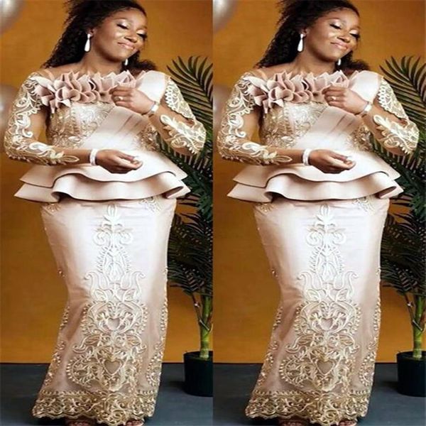 2022 Plus Size Arabo Aso Ebi Champagne Pizzo Sexy Abiti per la madre della sposa Maniche lunghe Guaina Vintage Prom Evening Party formale Go246S