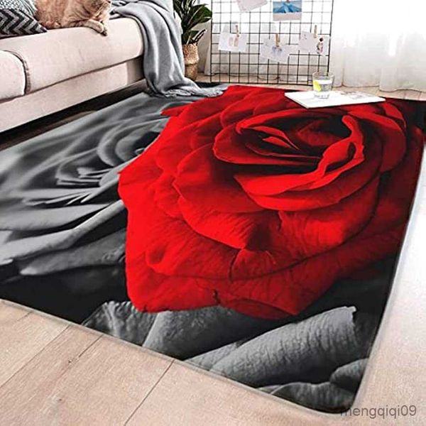 Tappeti Tappeto per soggiorno Romantico Nero Bianco Rosso Rosa Fiore Pittura Area Tappeto Astratto Antiscivolo Comodino Tappetini Home Decor R230725