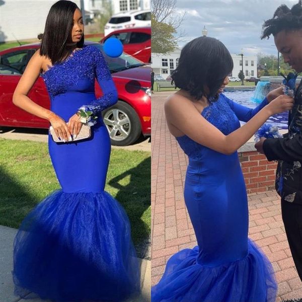 Королевские голубые выпускные платья для южноафриканских чернокожих девушек Сексуальные плеч