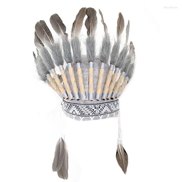 Bandanas Native-American Feathers Headdress Feathered Crown Halloween Costume Accessories Adequado para a maioria das crianças adultos