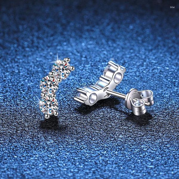 Серьги с шпилькой 1,2CT Три мойссанитового камня для женщин 925 стерлинговой серебряный серебро лаборатория алмазного платинового перехода