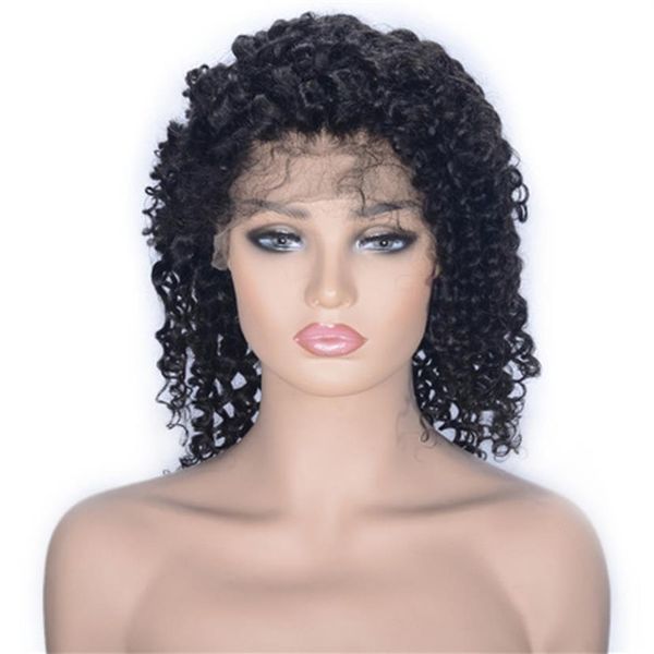 Perucas frontais de cabelo virgem brasileiro pré arrancadas peruca de cabelo humano encaracolado curto crespo para mulheres negras cor natural235c