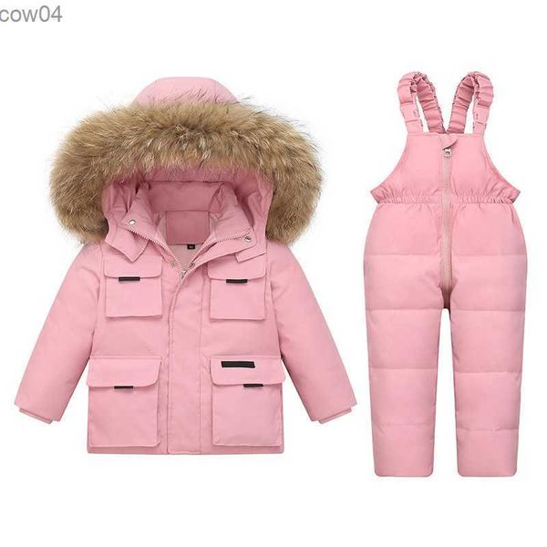 -30 conjuntos de roupas infantis 2023 crianças inverno 90% jaqueta de penas roupas de menina criança macacão quente bebê meninos casaco parka pele real L230625