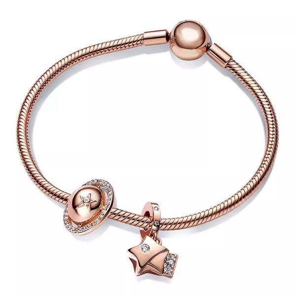 2023 New Planet Charms Pulsera para mujer Rose Gold Star Colgante Moda Fiesta Diseñador Regalo de vacaciones Joyería DIY Fit Accesorios de plata