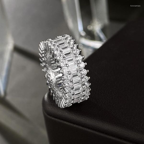 Cluster Rings Spring Qiaoer Luxury 925 Sterling Silver Emerald Cut Lab Sapphire Gemstone Wedding Party Gift Anello per gioielli da donna