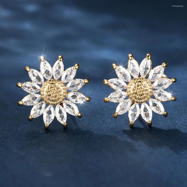 Orecchini a bottone femminile grande girasole per le donne colore oro antico occhio di cavallo zircone bianco matrimonio fidanzamento orecchini a bottone gioielli regalo