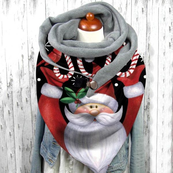 Eşarplar Kış Eşarp Kadınları Mutlu Noel Baskı Düğmesi Yumuşak Sarma Saray Sıcak Şallar Tasarım Kıyafetleri Bandana