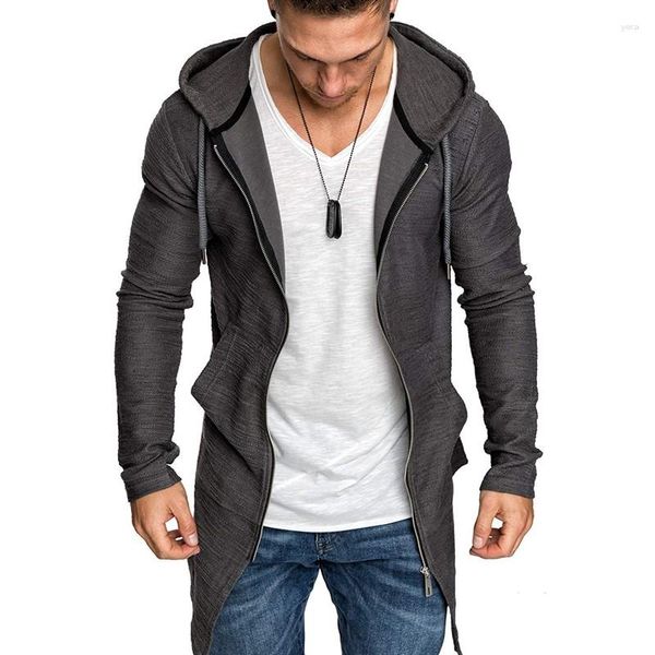 Männer Hoodies Herbst Und Winter Kommen Hohe Streetwear Mens Zipper Männer Lange Jacke Slim Fit Mit Kapuze Trenchcoat