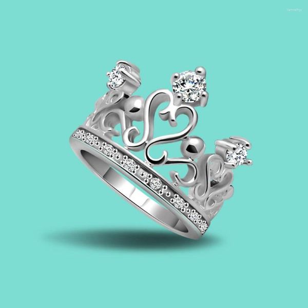 Cluster Ringe Einfache Vintage Für Frauen 925 Silber Ring Edle 17,5 MM Krone Weibliche Luxus Schmuck Kubikzircon Intarsien hochzeit