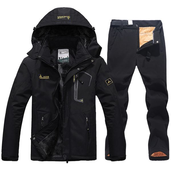 Jaquetas de esqui de inverno terno de esqui para homens à prova d 'água manter quente neve lã jaqueta calças à prova de vento ao ar livre montanha snowboard desgaste conjunto outfit 230725