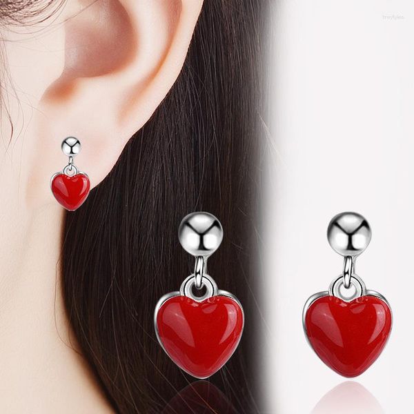 Orecchini a bottone carino piccolo cuore rosso pesca colore argento vite per donne ragazze bambini gioielli per bambini orecchini Aros Aretes