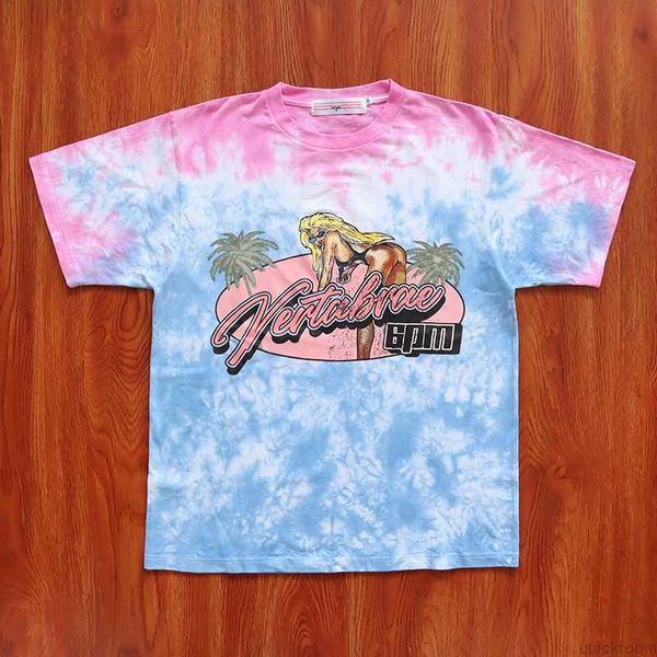 Roupas da moda de grife Hip hop Tees TShirts Vertarae Beach Girl Tie Dyed Impresso Beach Girl T-shirt de manga curta puro algodão