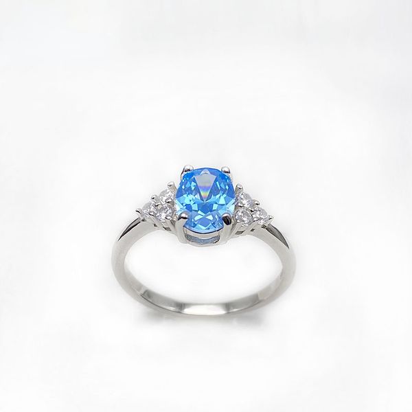 2023 Fashion New S925 Sterling Silver Fashion Diamond Set anello rotondo con anello di fidanzamento da donna con zirconi blu mare