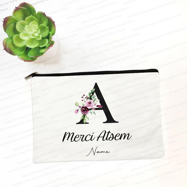 Nome personalizado personalizado Merci Atsem Bolsa de maquiagem Bolsa de batom despedida de solteiro Bolsa de cosméticos Bolsa de cosméticos Clutch Viagem ao ar livre Beleza