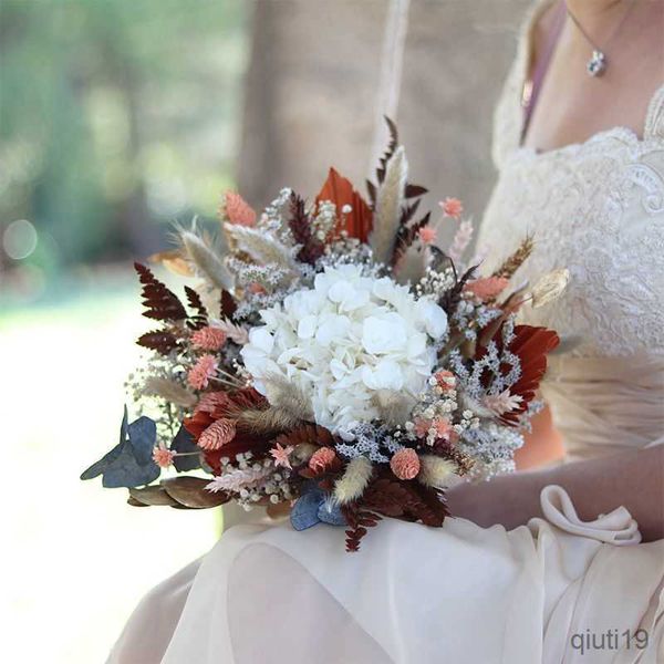 Fiori secchi che tengono fiori secchi conservati fiori di ortensia bouquet da sposa naturale damigella d'onore decorazione nuziale R230725
