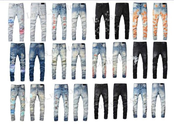 Moda uomo Mens Jeans Cool Style Luxury Designer Denim Pant Distressed Strappato Biker Nero Blu Jean Slim Fit Moto Taglia 28-40 T230725