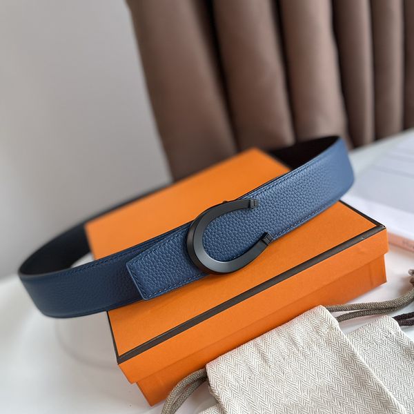 Cintura di design reversibile in vera pelle per uomo e donna cintura di fascia alta di lusso larghezza 3,8 cm fibbia lettera moda con cintura larga uomo business casual scatola arancione