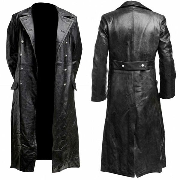Мужские куртки мужская немецкая классическая WW2 военная униформа офицер черный настоящий кожаный плащ 230724