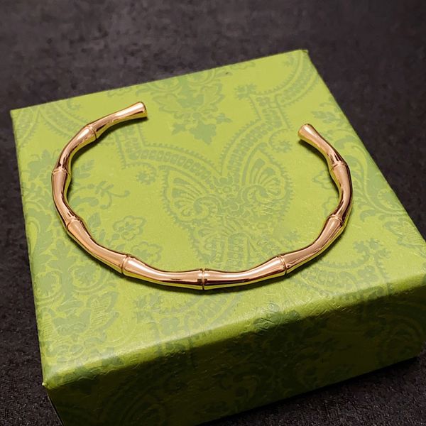 Pulseira de ouro com pingente de grife para mulheres, pulseiras clássicas, joias brilhantes, simples, bambu, pulseira aberta, joias masculinas 237255C