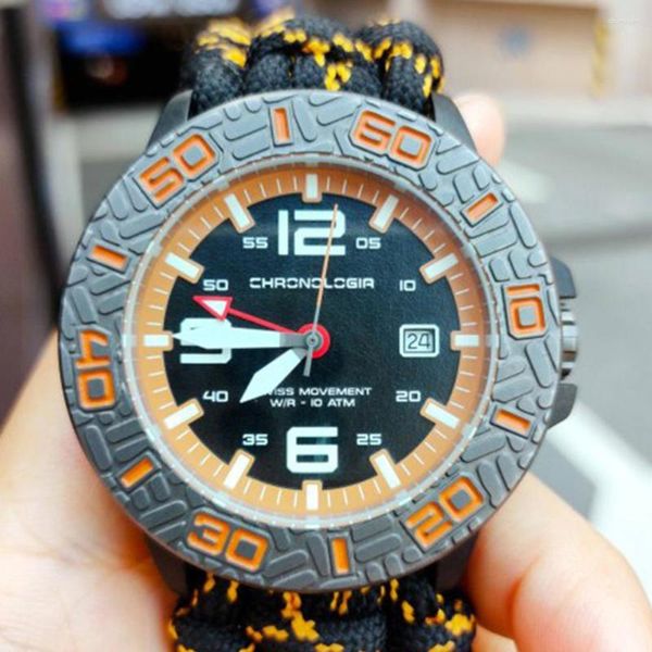 Bilek saatleri 46mm karbon fiber askeri saat erkekler için GMT spor kuvars 100m su geçirmez c3 aydınlık takvim saatleri reloj