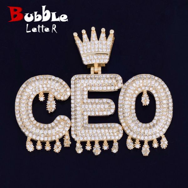 Collane con ciondolo Bubble Letter Collana con nome personalizzato per uomo Ciondolo personalizzato Corona Drippy Charms Cubic Zircon Hip Hop Jewelry Iced Out 230725