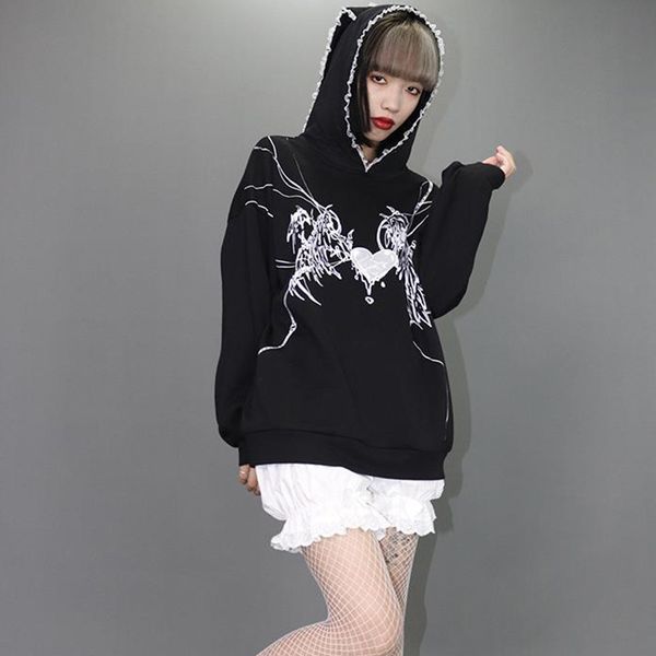 Sonbahar Kış UNISEX Gotik Harajuku Büyük Sweatshirt Fermuar Hoodie Spor Giyim Baskı Sokak Hoodie