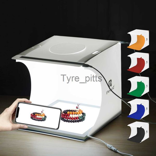 Difusores de Flash PULUZ 2 LED Kit Caixa de Luz Portátil Mini Estúdio de Fotografia Área de Trabalho Tenda de Tiro Caixa de Fotografia Soft Box Fotobox Cenários de 6 Cores x0724 x0724