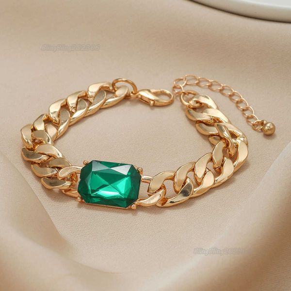 Eleganti e nobili catene da donna con diamanti in stile britannico Gioielli in argento dorato 925 con ciondoli per bracciale piatto cubano intarsiato verde alla moda